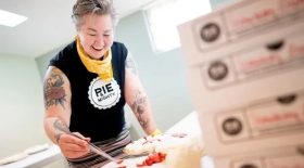 Pie and Mighty Owner Rachel Making Pies
