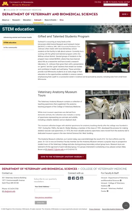 University of Minnesota School of Veterinary Medicine web page