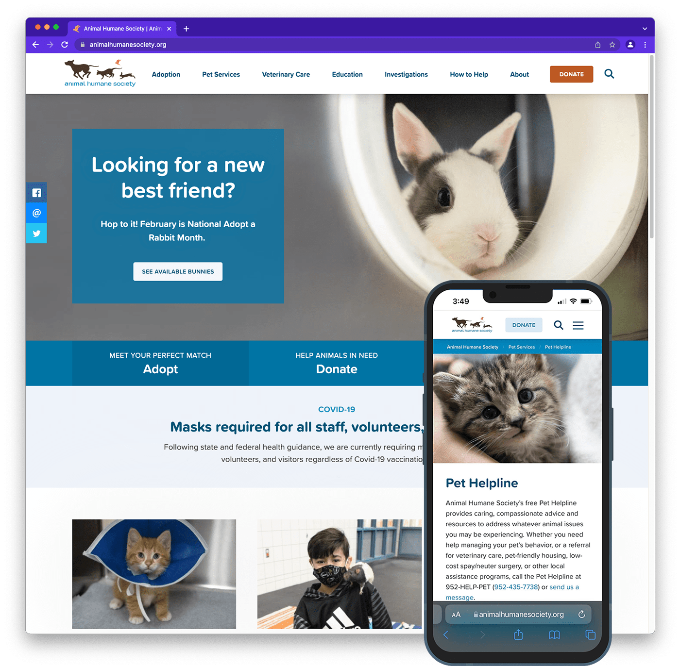 Animal Humane Society Home Page with Mobile Insert