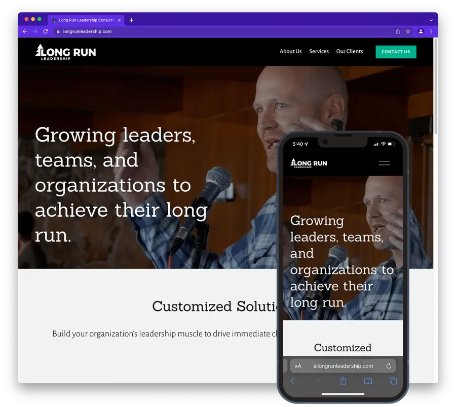 Long Run Leadership Consulting web page with mobile image insert