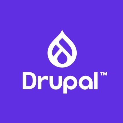 Drupal logo on electric purple background