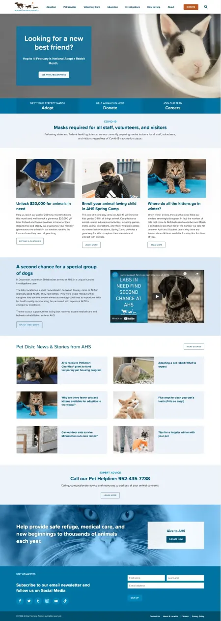 Animal Humane Society web page