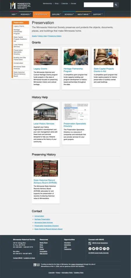 Minnesota Historical Society web page