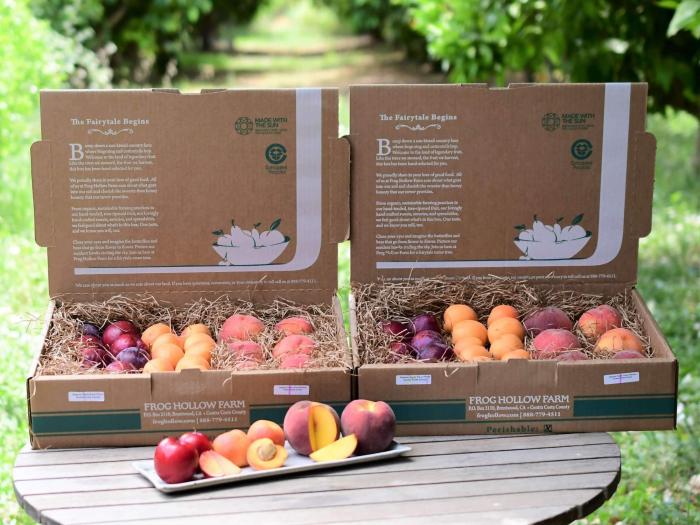 Boxes with assorted fruit from Frog Hollow Farm