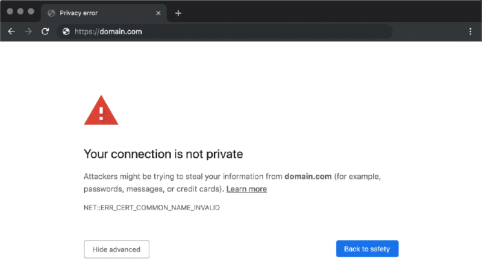 Your Connection Is Not Private Error Message.