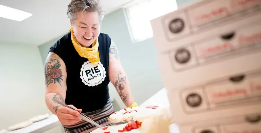 Pie and Mighty Owner Rachel Making Pies